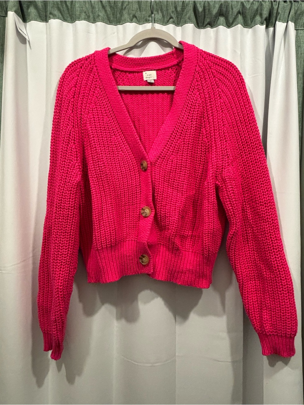 a new day Bright Hot Pink Chunky Button Cardigan